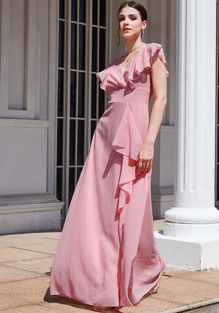 Spring And Summer Women's Solid Color Slim Bridesmaid Dress