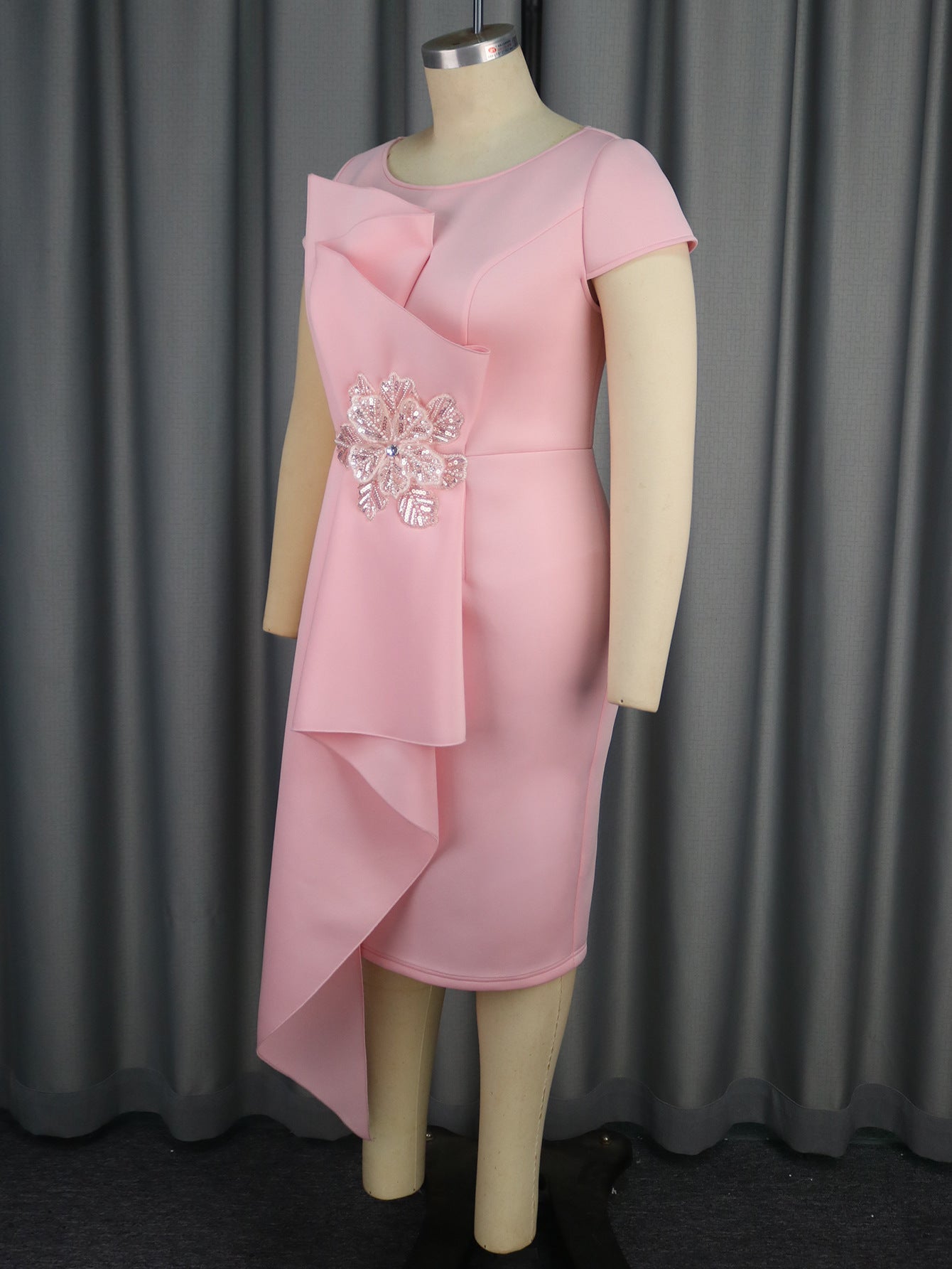 Women Summer Round Neck Short Sleeve Formal Party Patchwork Bodycon Dress 5