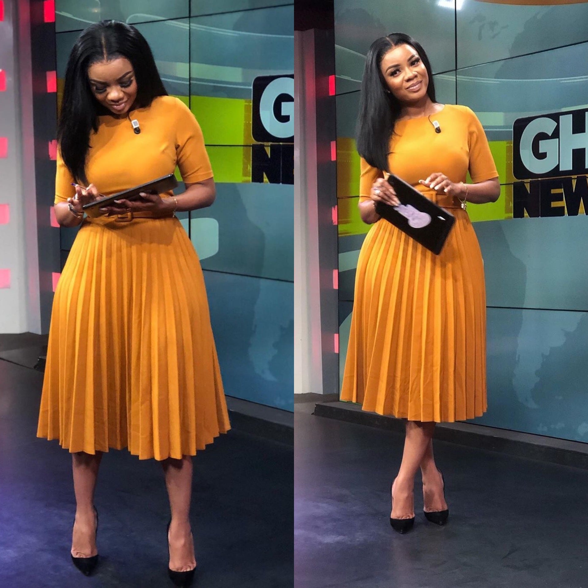 Plus Size Women Summer Short Sleeve High Waist Pleated Dress 11