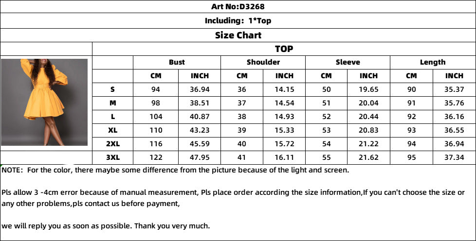 Women's Fashion Chic Puff Sleeve Slim Waist Chic A-Line Dress 11