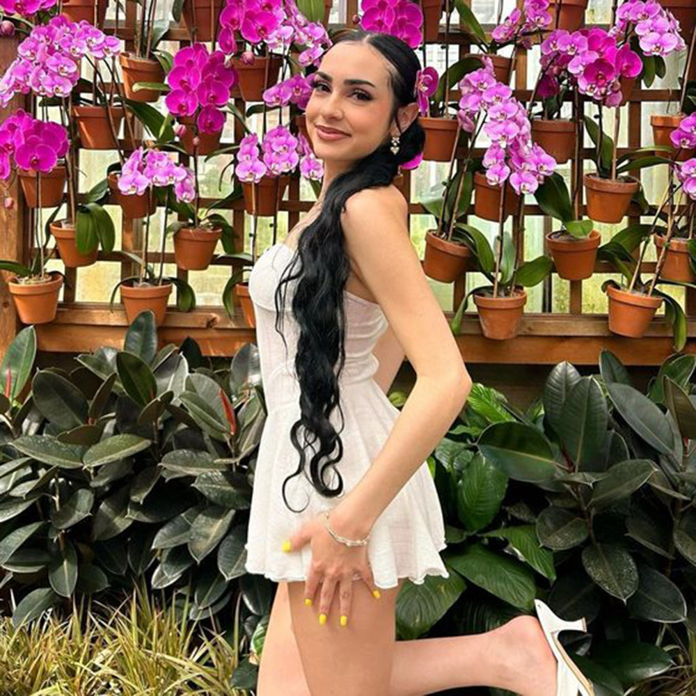 Women Elastic Wrap Backless Off Shoulder pleated skirt 15