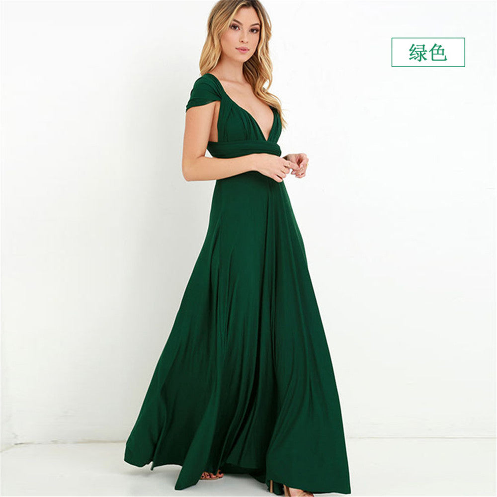 Women Sexy Cross Backless Bandage Long Dress 9