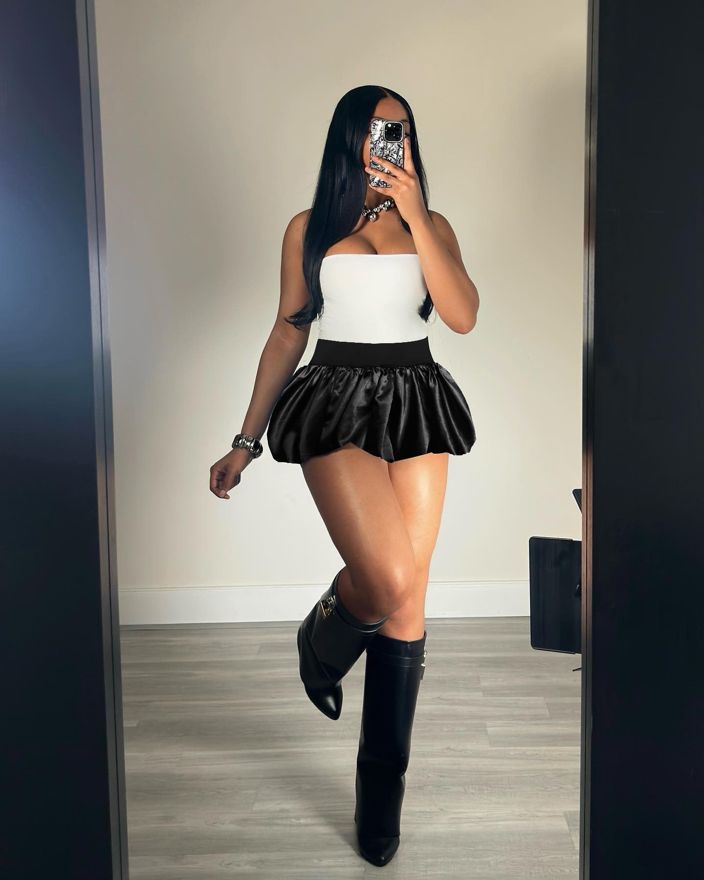 Women Glitter Mini Pleated Solid Bubble Skirt 6