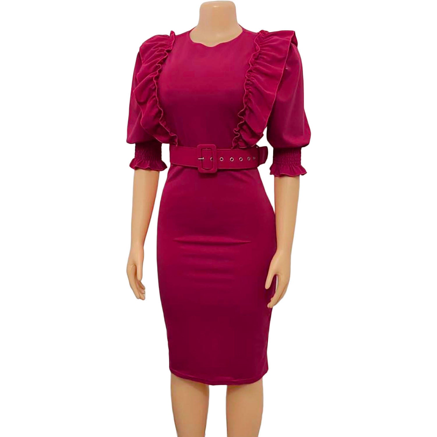 Plus Size African Women Ruffles Short Sleeve Bodycon Dress 8