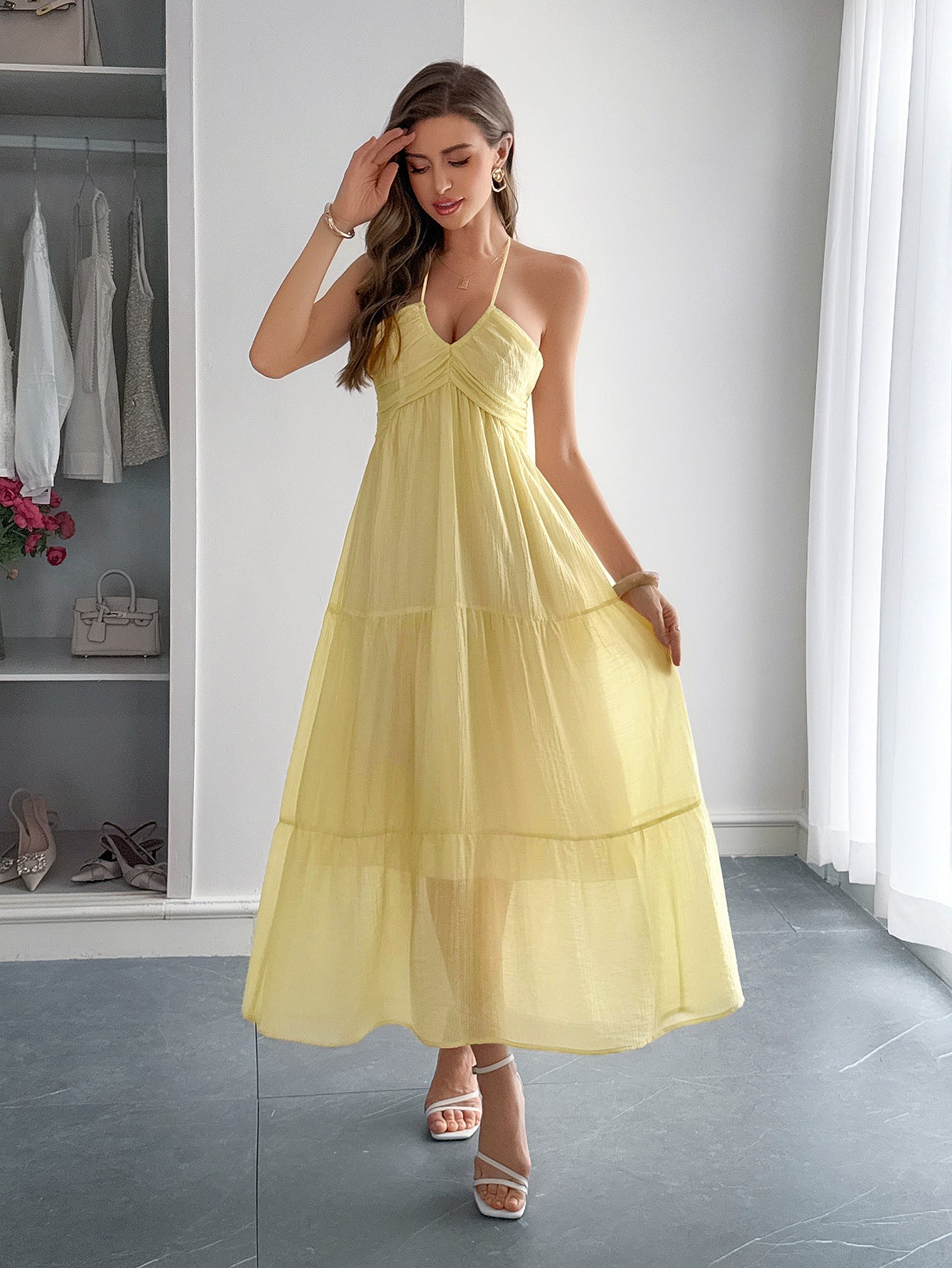 Spring/Summer Women's Elegant Holidays Halter-Neck Beach Long Dress 9