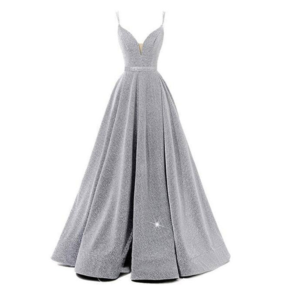 Women Formal Party V-Neck Sequined Strapless Party Bridesmaid Formal Party Evening Dress（Processing time need 3-6 days）