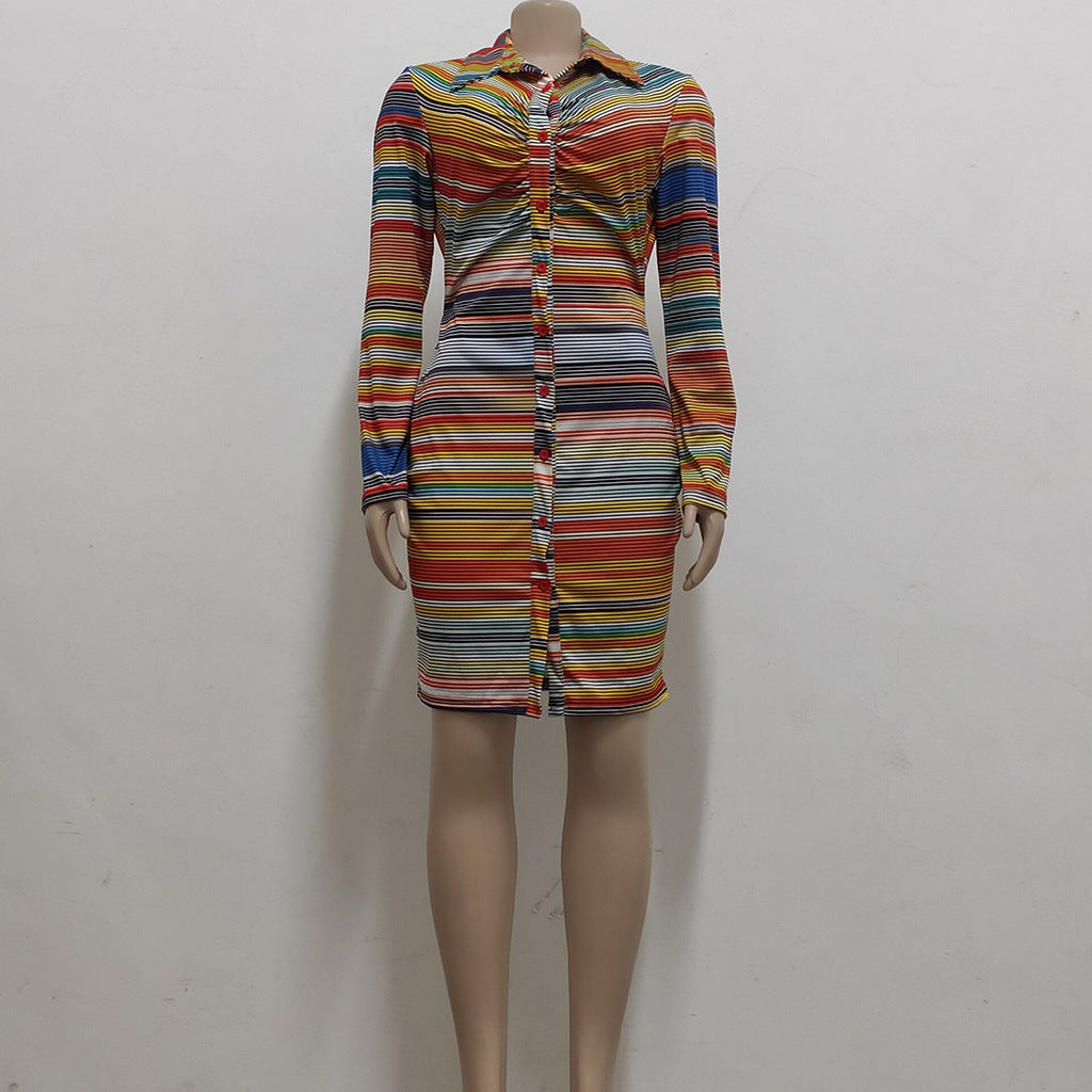 Sexy Fashion Printing Button Shirt Women's Dress 9