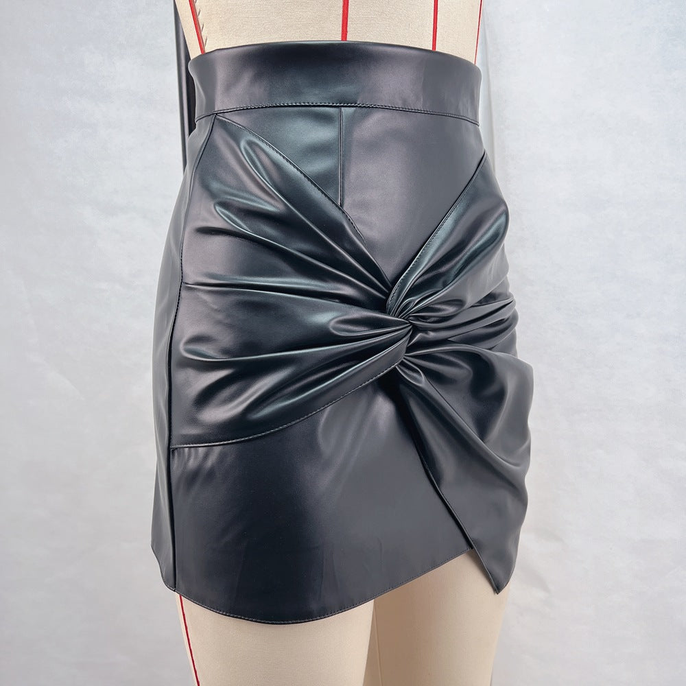 Women's Autumn Winter Street Fashion Pleats Bodycon Leather Mini Skirt 8