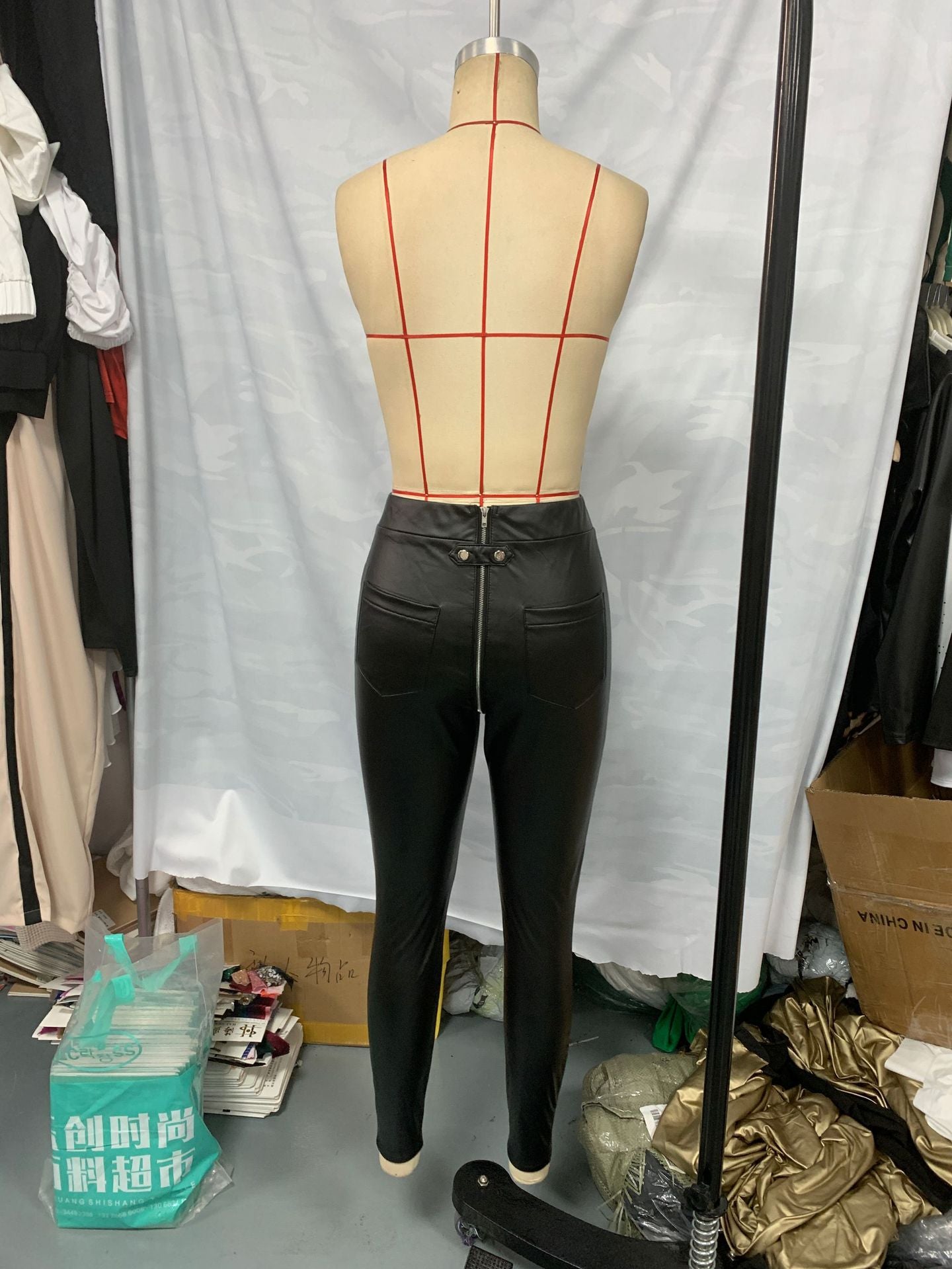 Zipper slim pu black Trousers fashion Casual Tight Fitting leather pants 7