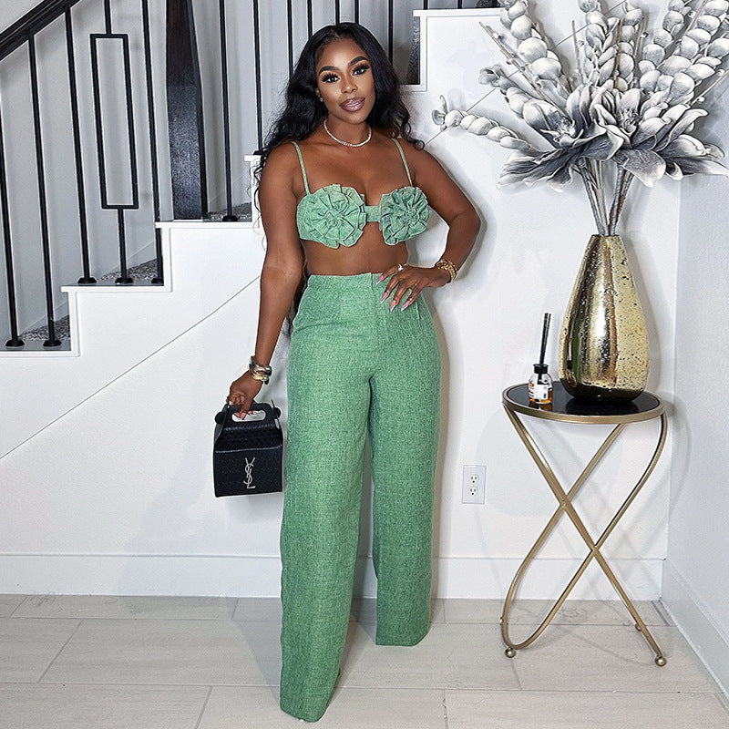 Women Fall Strapless Top and Pant Two Piece Set 4