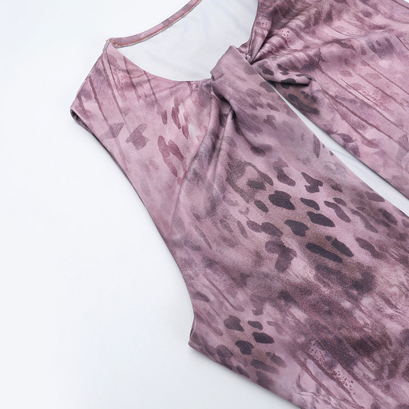 Women Summer Print Hollow Halter Neck Maxi Dress 12