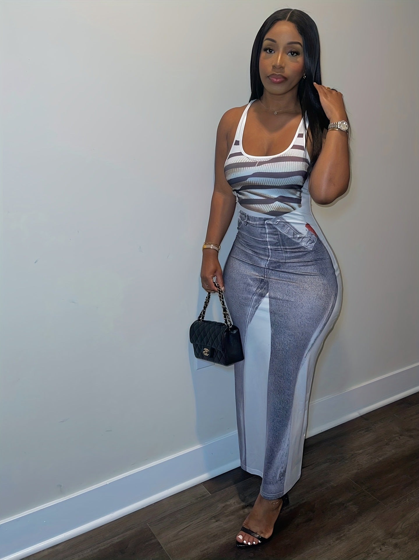 Women's Printed Sleeveless Tight Fitting Dress