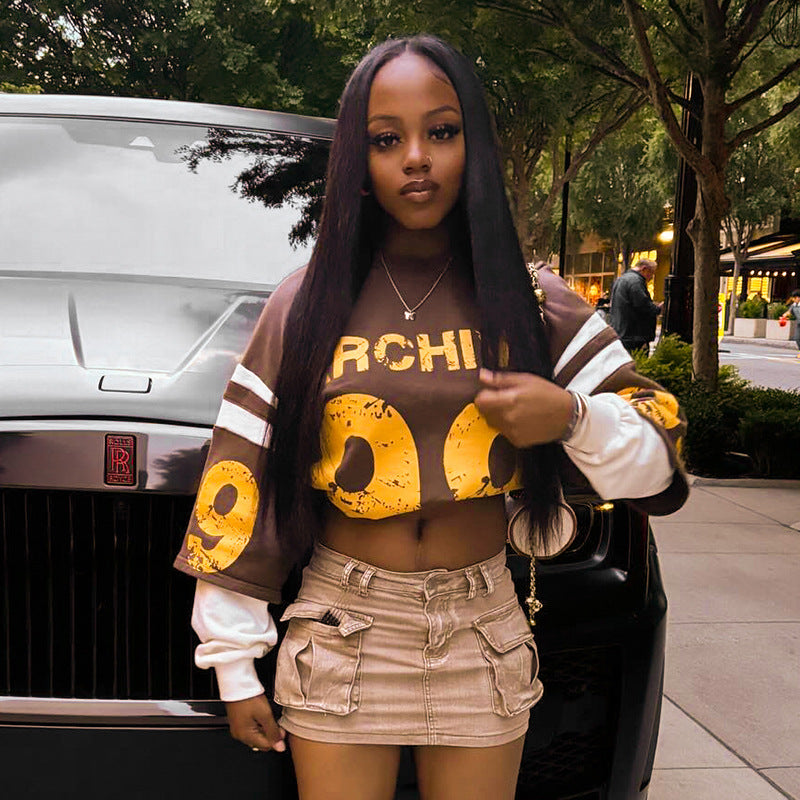 Loose fashion high street Casual Letter Print sports loose short sleeve crop Top 4