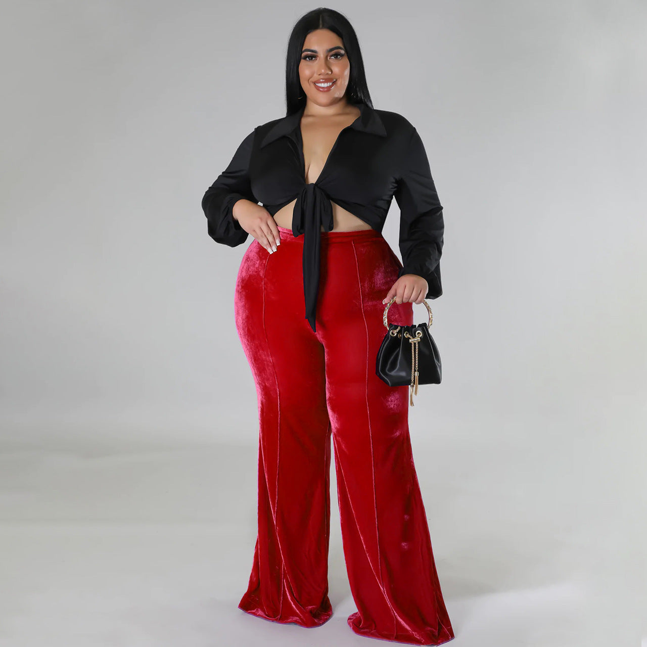 Plus Size Women Winter High Waist Velvet Bootcut Pants 8