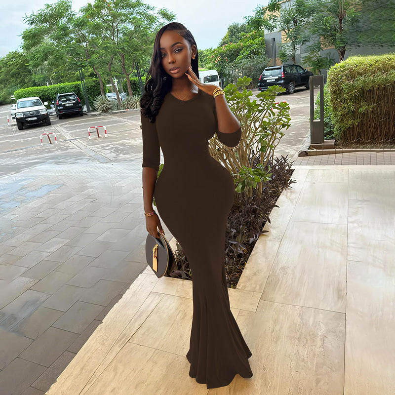 Autumn Winter Slim Waist Long Sleeve Bodycon Dress 3