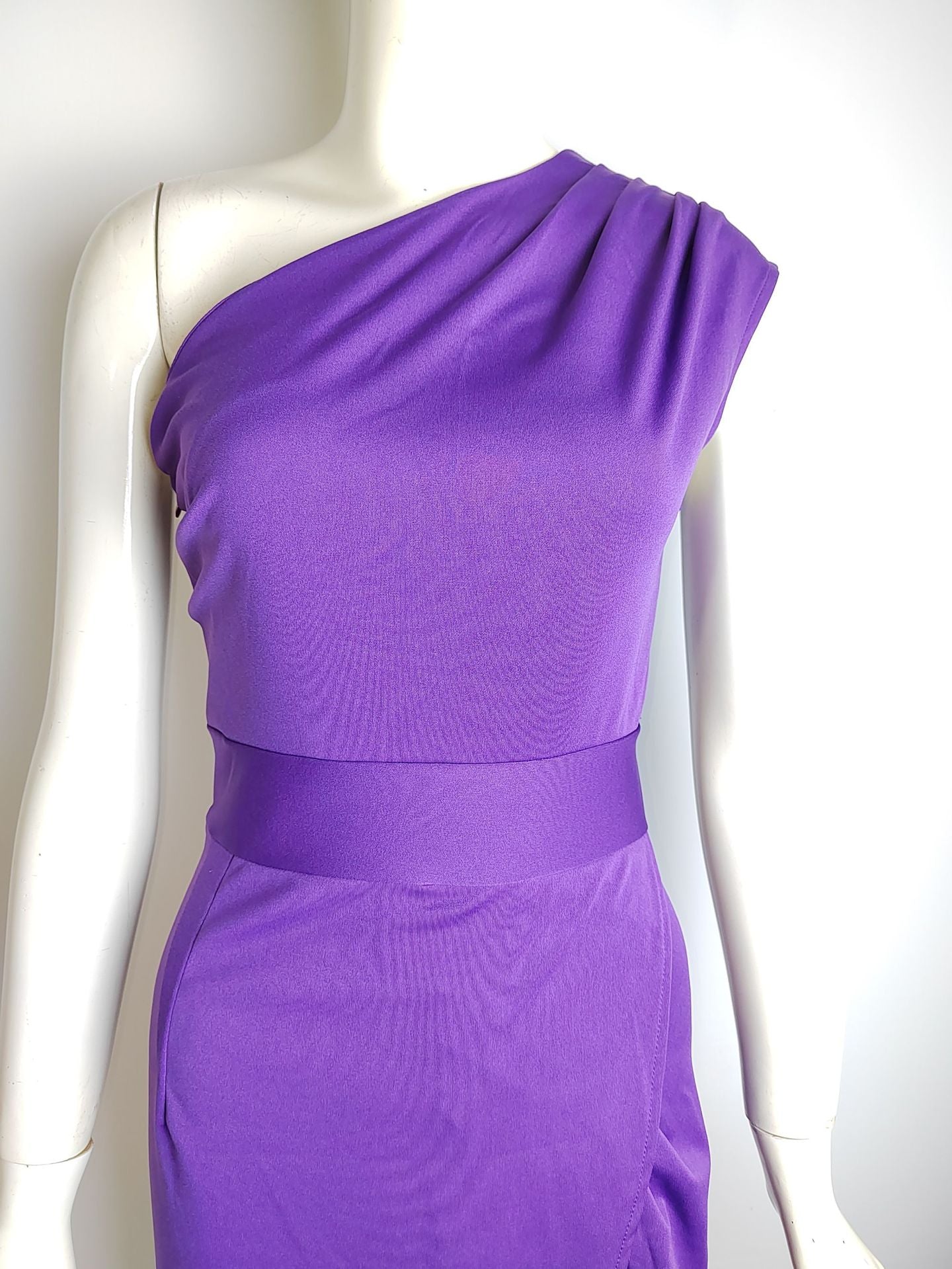 Women 's One Shoulder High Waist Front Slit Chic Dress 44