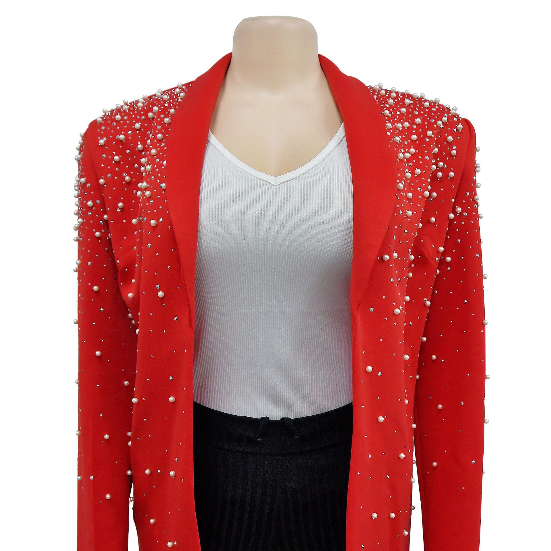 Women's Fashion Solid Color Beaded Turndown Collar Long Sleeve Blazer 22