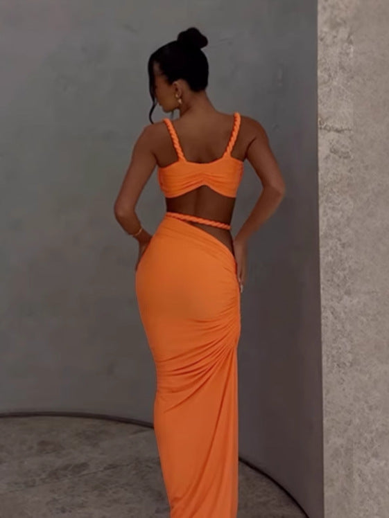 Women Spring Sexy Solid Backless Top and Bodycon Skirt Two-piece Set 13