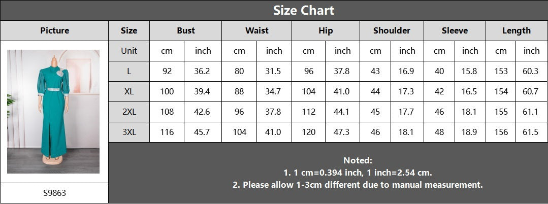 Fashion Women's Sexy Slit Dress Africa Plus Size Women's Solid Color Long Gown 20