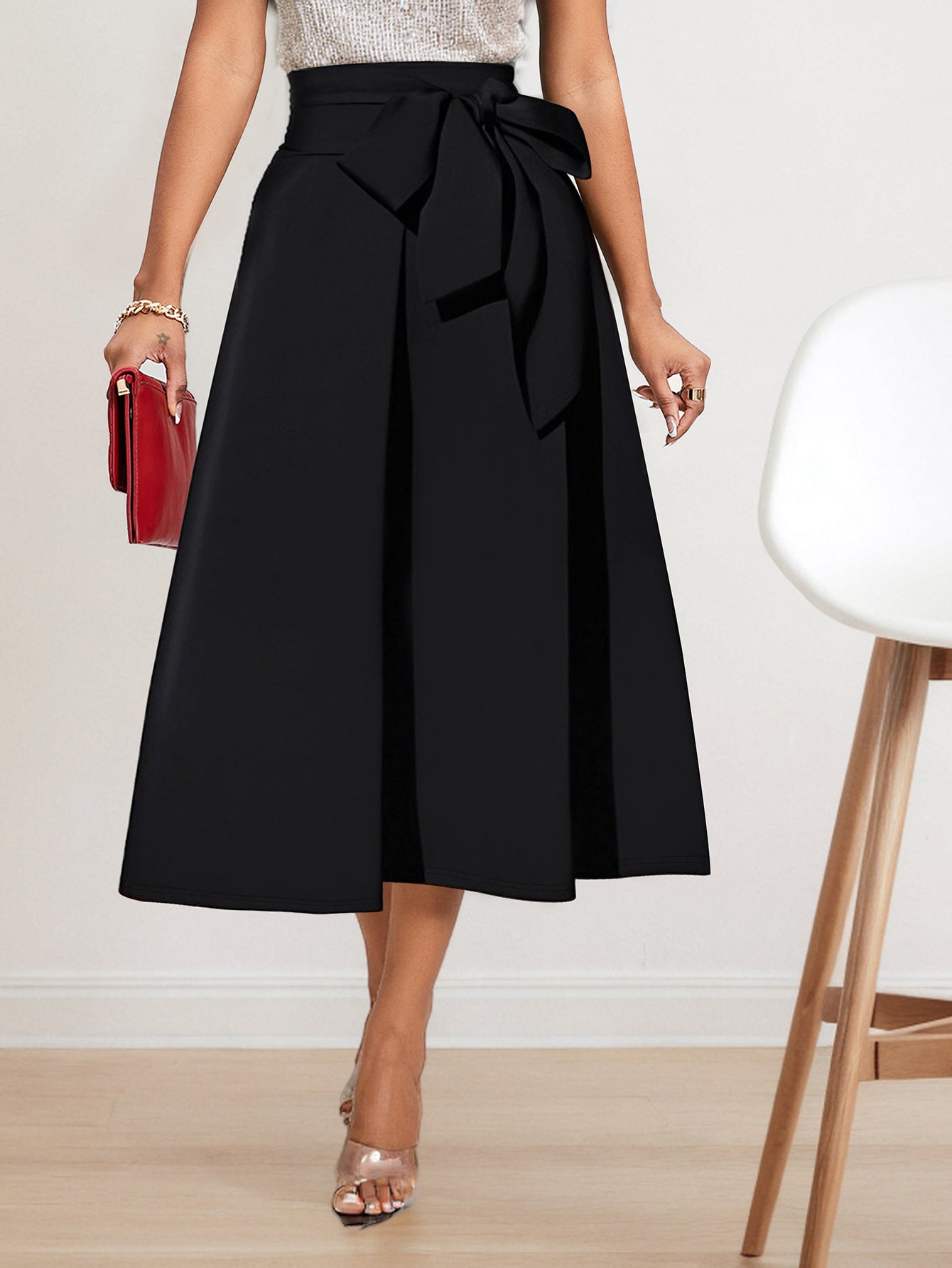 Women's Fashion Elegance Belt Solid Color Skirt 3