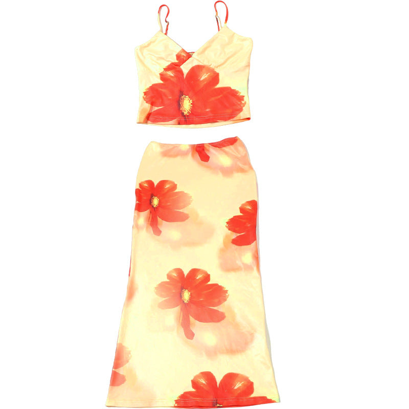Women Summer Sexy Print Suspender Top Bodycon SkirtTwo Piece Set 21