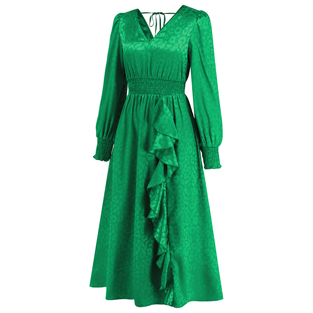 Plus Size Women V Neck Long Sleeve Leopard Print Dress 17