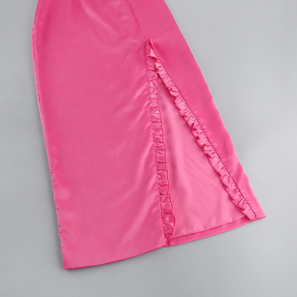 Summer Flower Sexy Strapless Halter Low Back Slit Long Party Dress 20