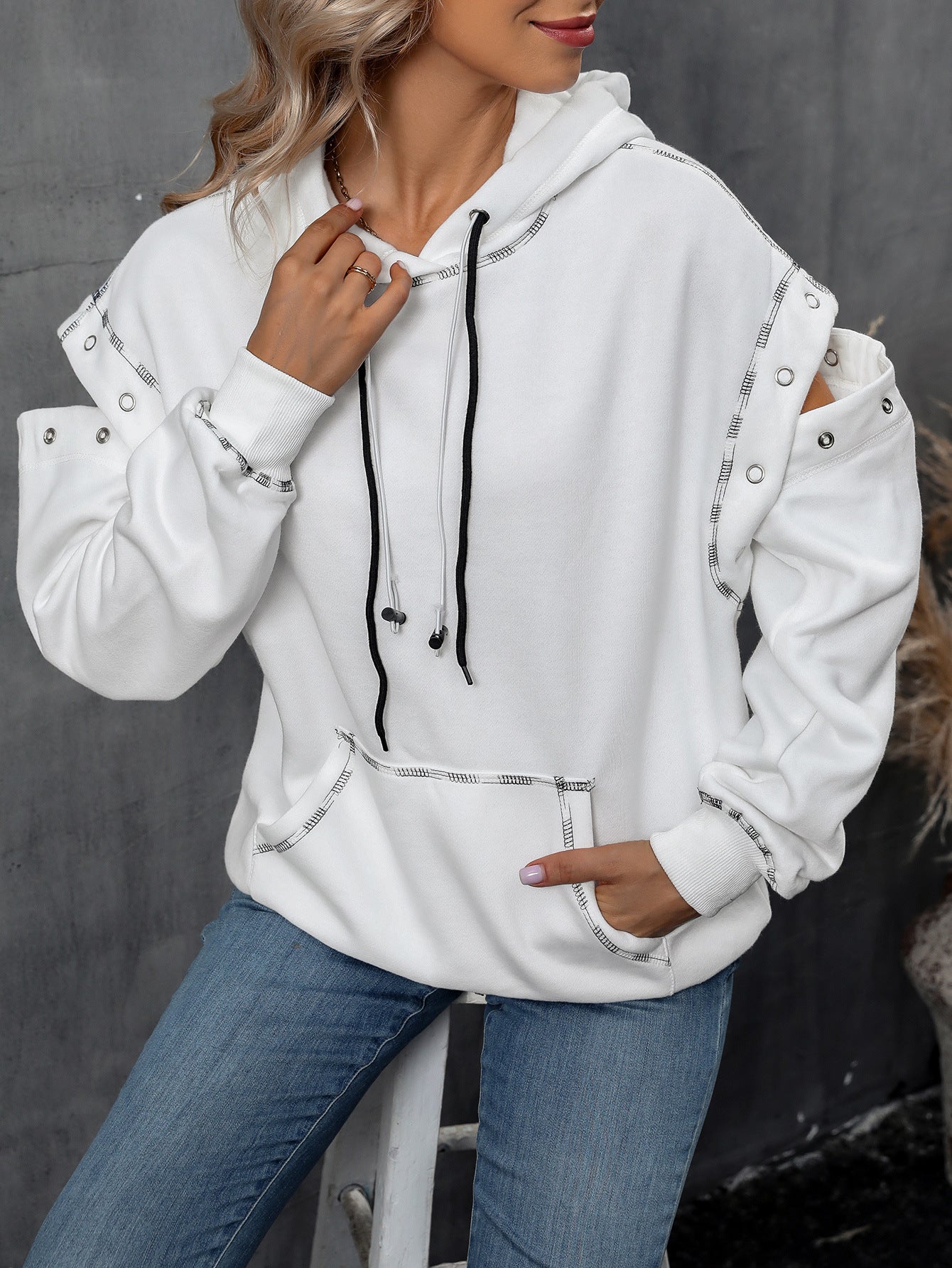 Autumn and winter Women raglan sleeve drawstring long-sleeved Hoodies 4