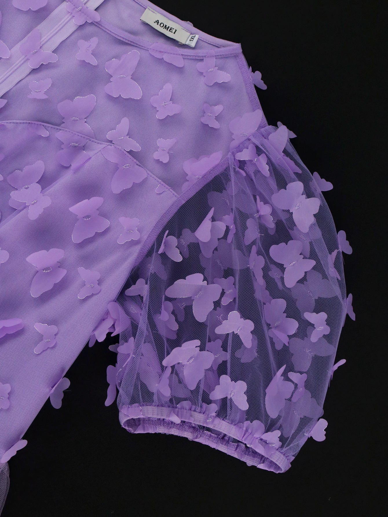 Women Puff Sleeve Butterfly Mesh Dress 11