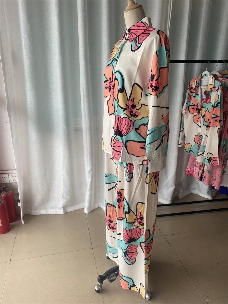 Chic Women's Plus Size Print Career Shirt High Waist Wide Leg Pants Two Piece Set 10