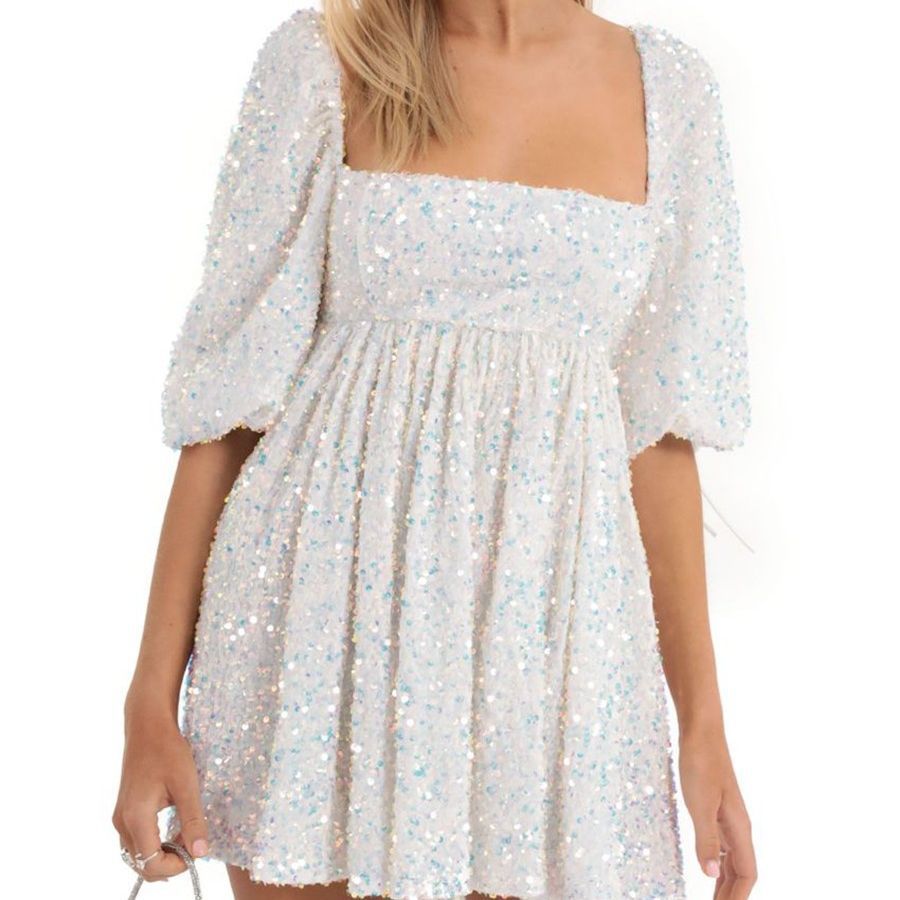 Plus Size Women Sequin Summer Casual Round Neck Short Sleeve Solid Dress 11