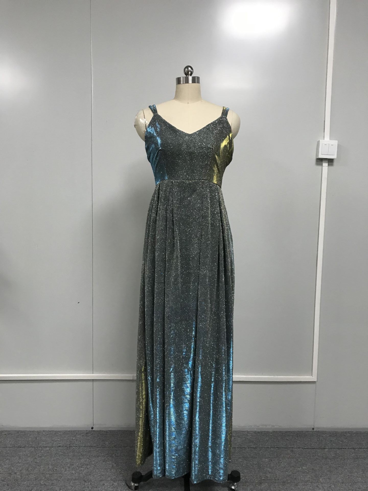 Straps V-neck Sparkling Long Swing A-Line Slim Fit Evening Gown 10