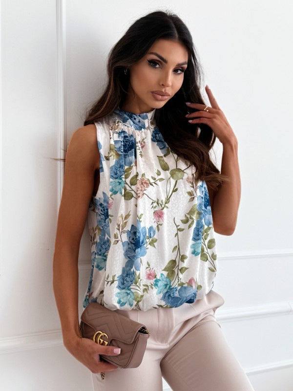 Women Sleeveless Print Lace-Up Top