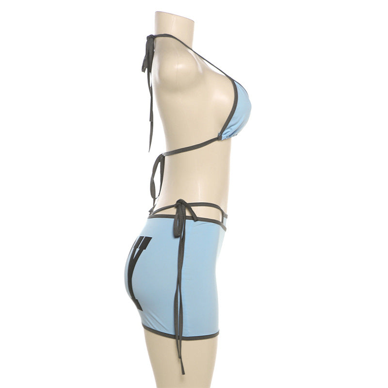 Women Summer suspender printed bra and bodycon bikini two-piece set 9