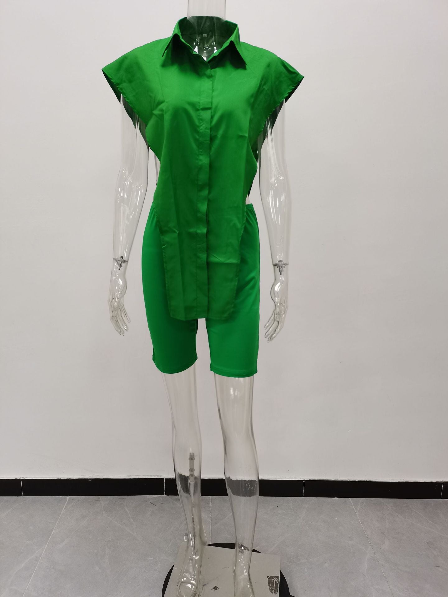 Women Summer Button Sleeveless Top + Shorts Two Piece Set 27