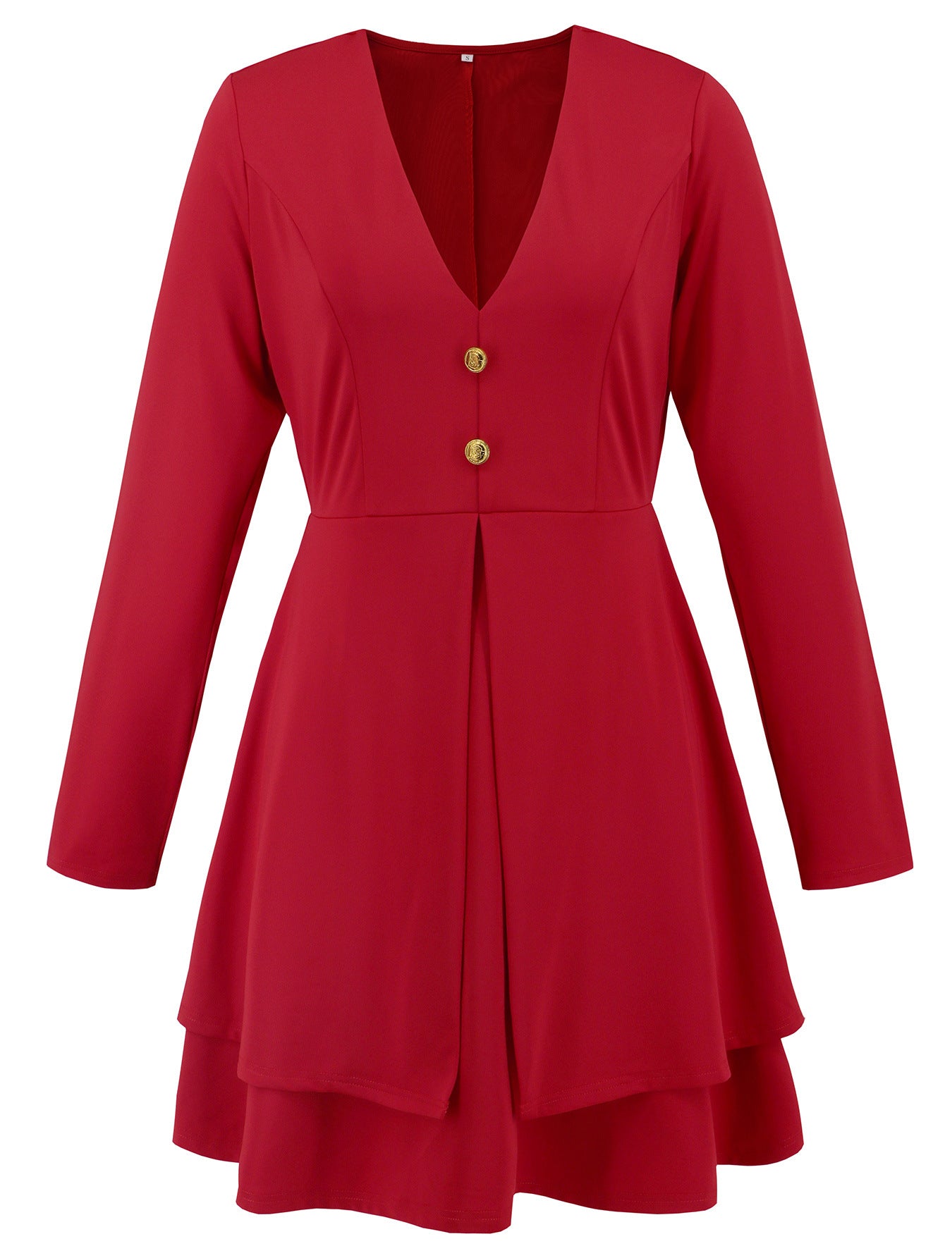 Autumn Winter women's v-neck button long sleeve Casual multi-layer dress 16