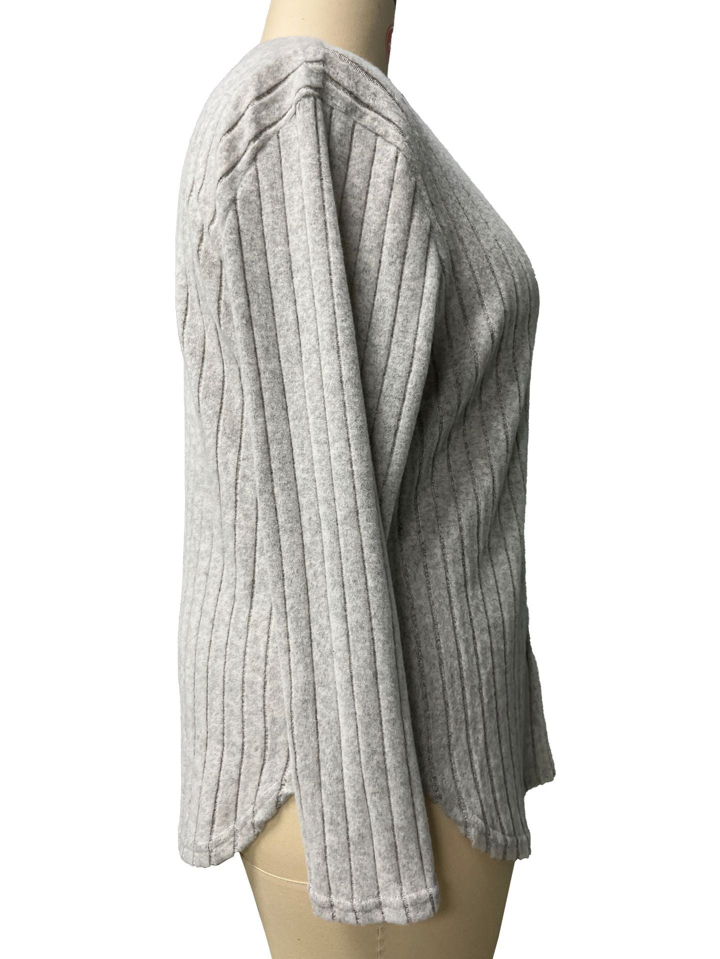 Women's Autumn Winter Solid Color Ribbed V-Neck Plus Size Pullover Top 33