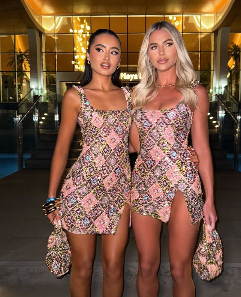 Spring Summer Multi-Color Flower Diamond Plaid Sequin Slit Bodycon Sexy Dress 4