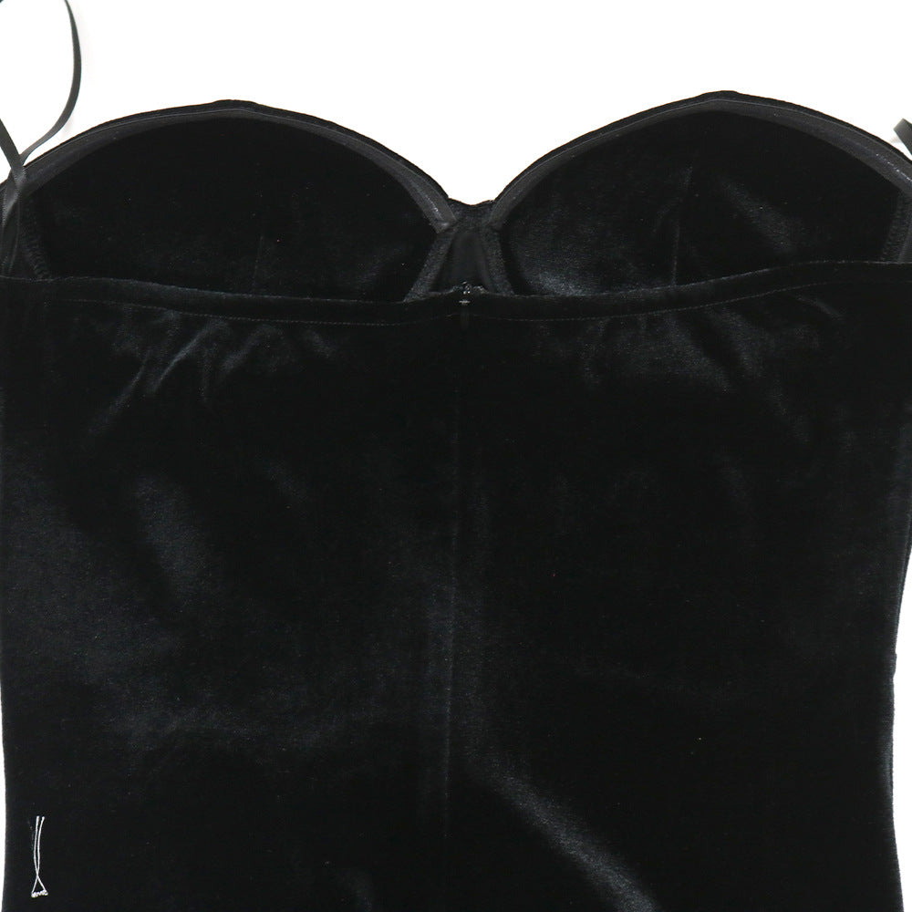 Fashion Sexy Strapless High Slit Solid Color Beaded Dress For Women 16