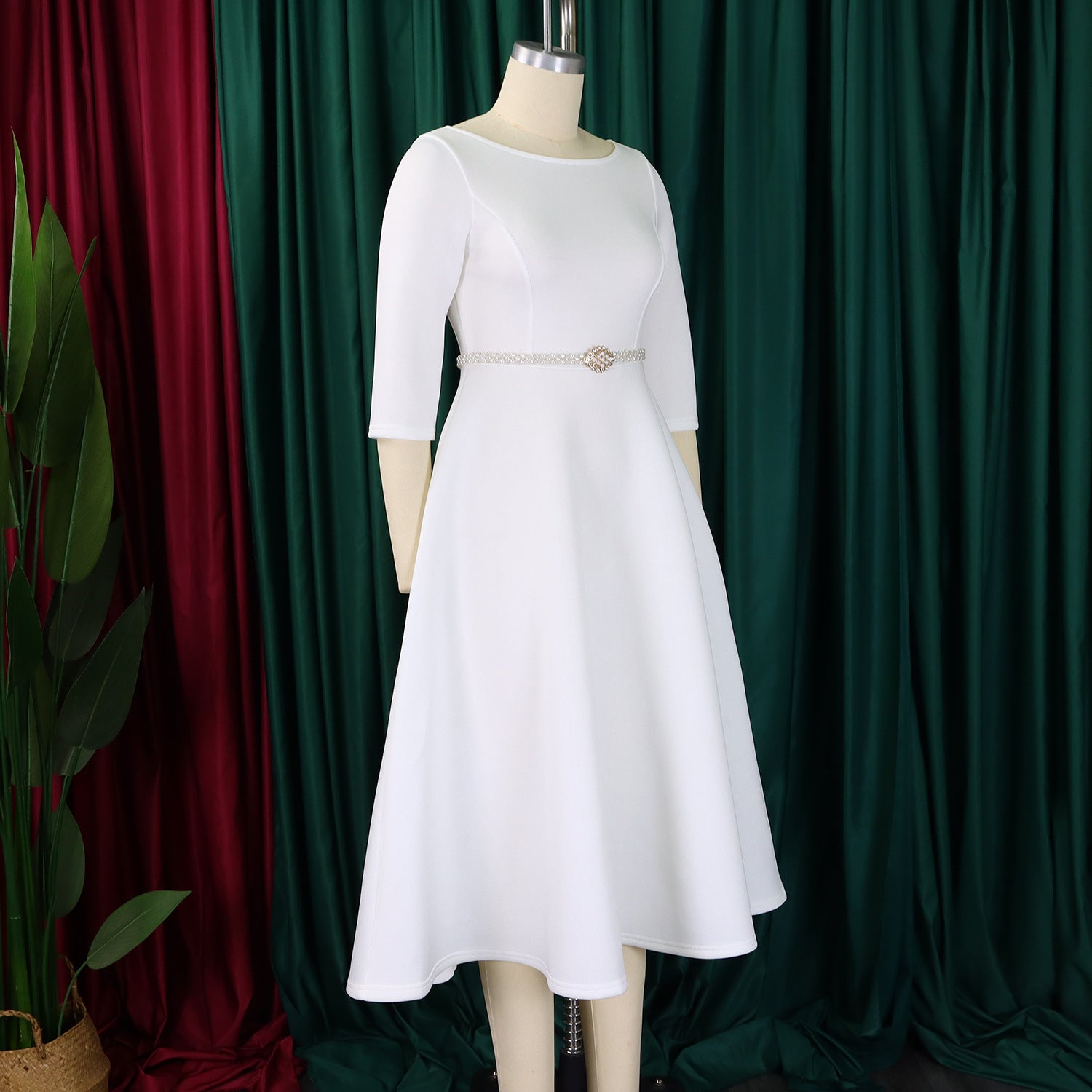 Autumn Winter Solid Color Elegant A-Line Chic Evening Dress 22