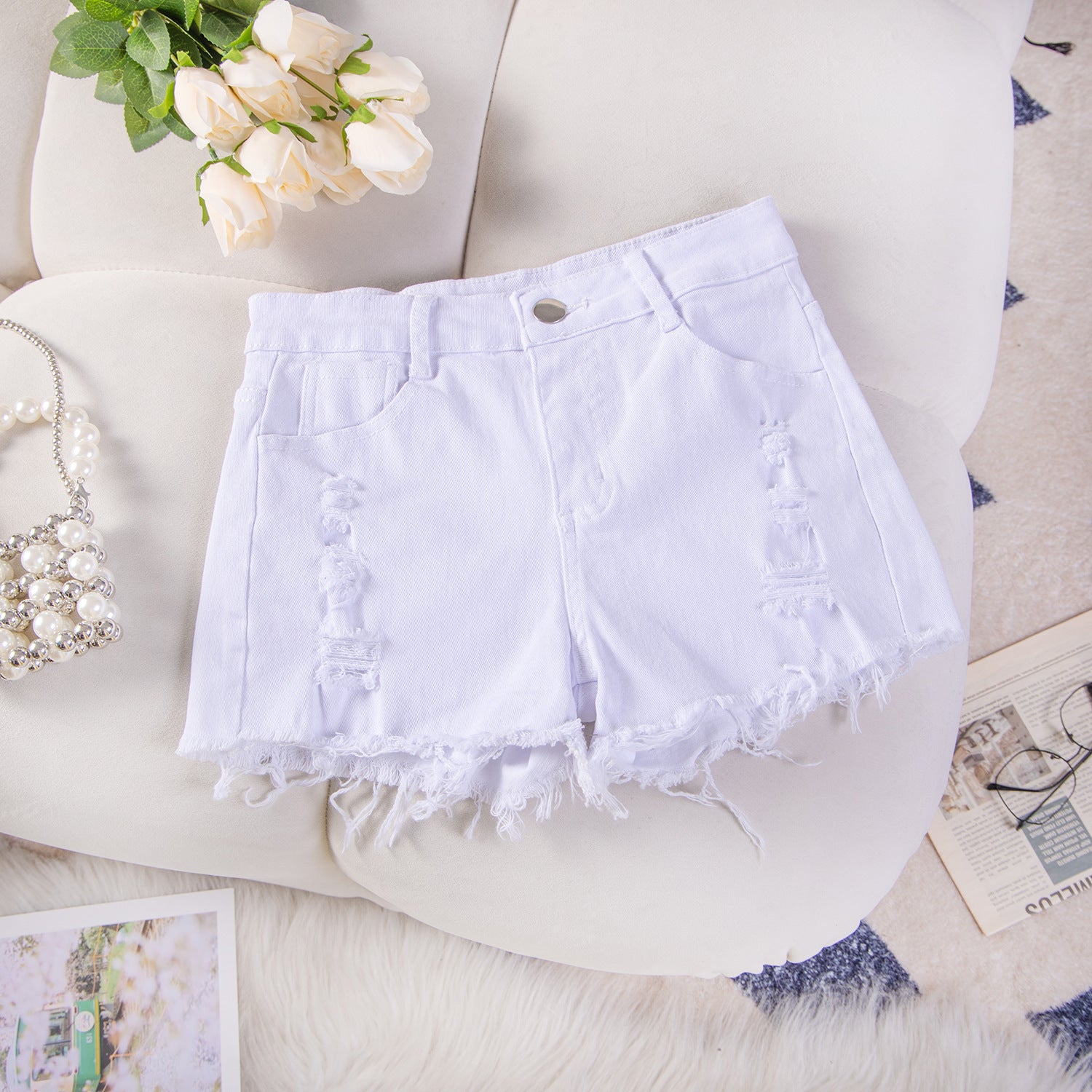 Sexy Casual High-Waist Plus Size Ripped Denim Shorts 23