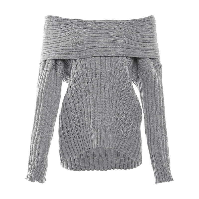 Women Off Shoulder Long Sleeve Loose Solid Knitting Sweater 10