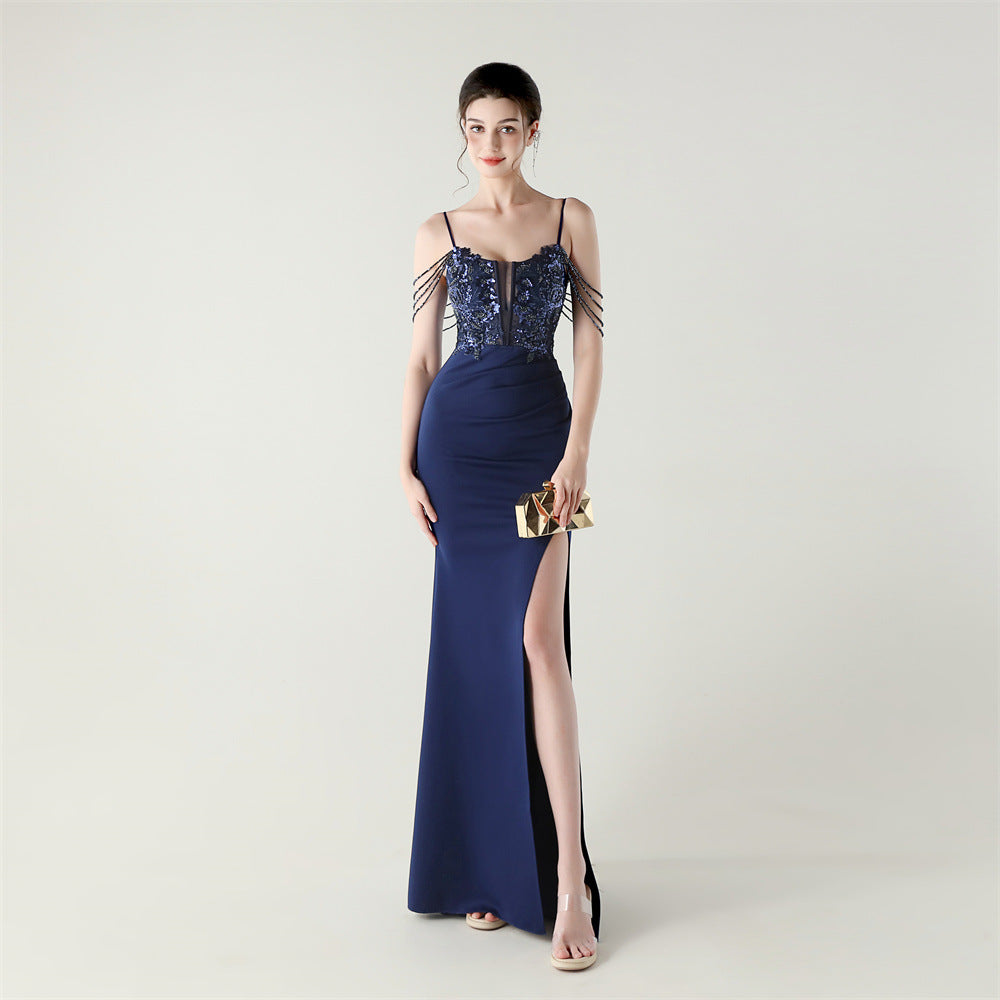 Women Fishbone Lace-Up Formal Formal Party Prom Strappy Sequin Evening Dress 9