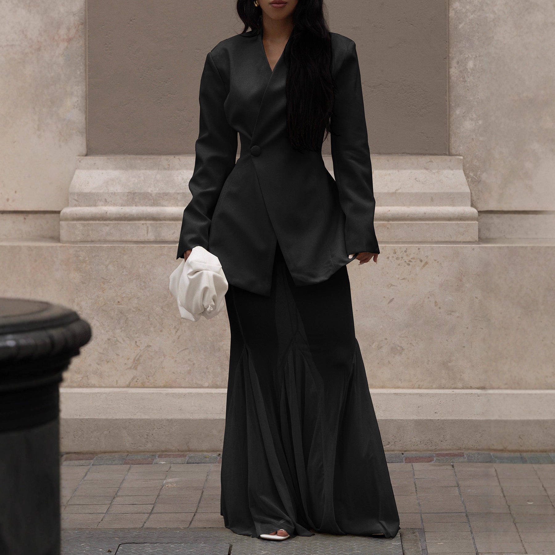 Women elegant autumn solid blazer and mesh two-piece skirt 5