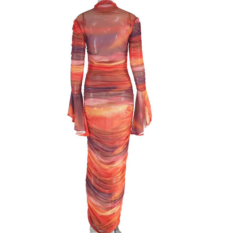 Women Round Neck Printed Long Sleeve Dress 8