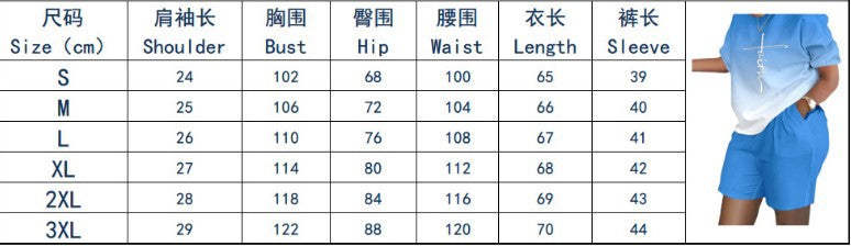 Plus Size Women Summer Print Casual Top and Shorts Two-piece Set 22