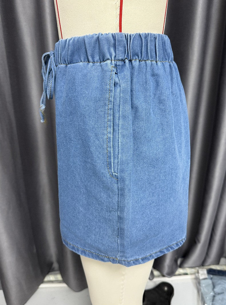 Women summer sleeveless lace top and denim shorts two-piece suit 28