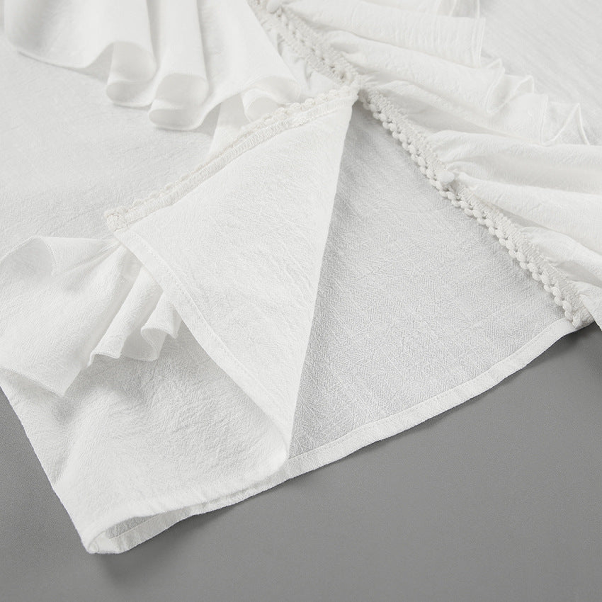 Women Lace Sexy V-Neck Retro Ruffle Shirt 20