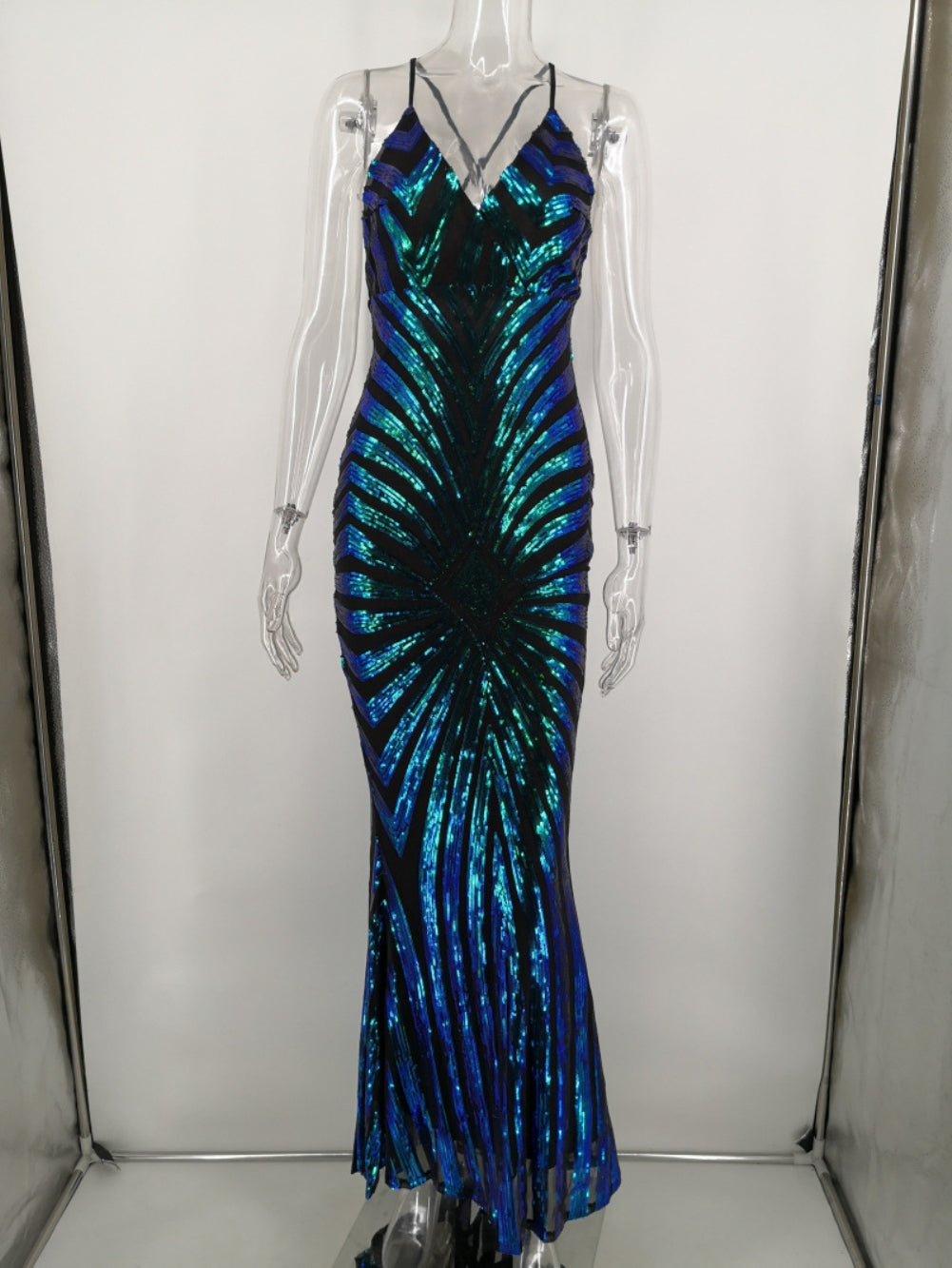 Summer Green Sequins Straps Long Mermaid Evening Dress 4