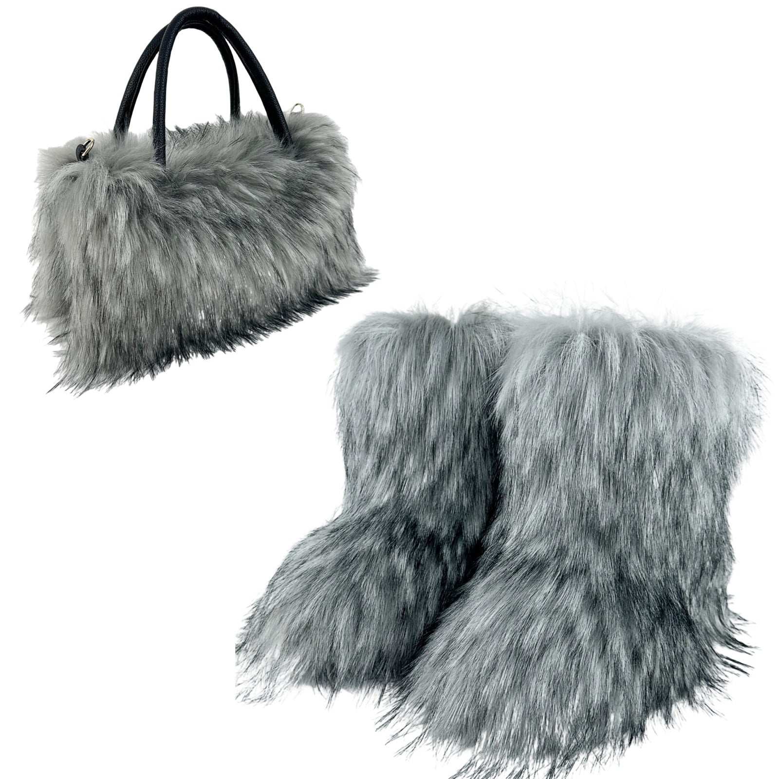 Women Spring Furry Mid-Tube Snow Boots Furry Tote Bag Two-Piece Set 5